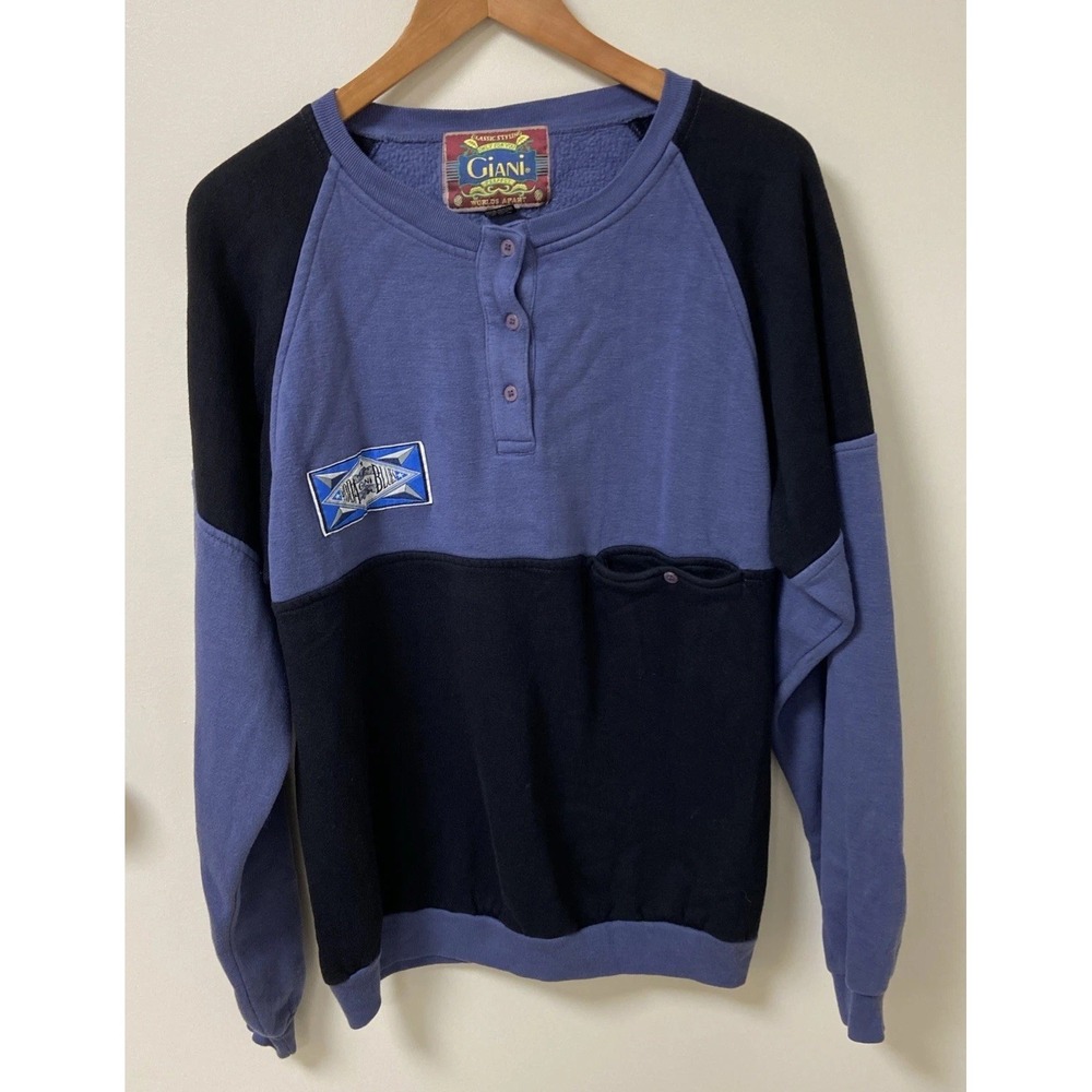 Vintage 1980s Moda Giana Blues Crewneck Sweatshirt Henley Mens Large‎ VTG